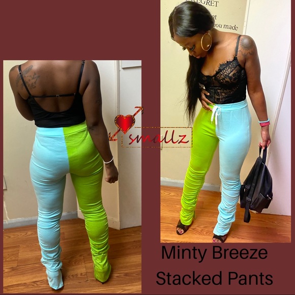Blue And Green Stacked Pants 
